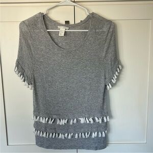H&M Grey and White Tassels Top